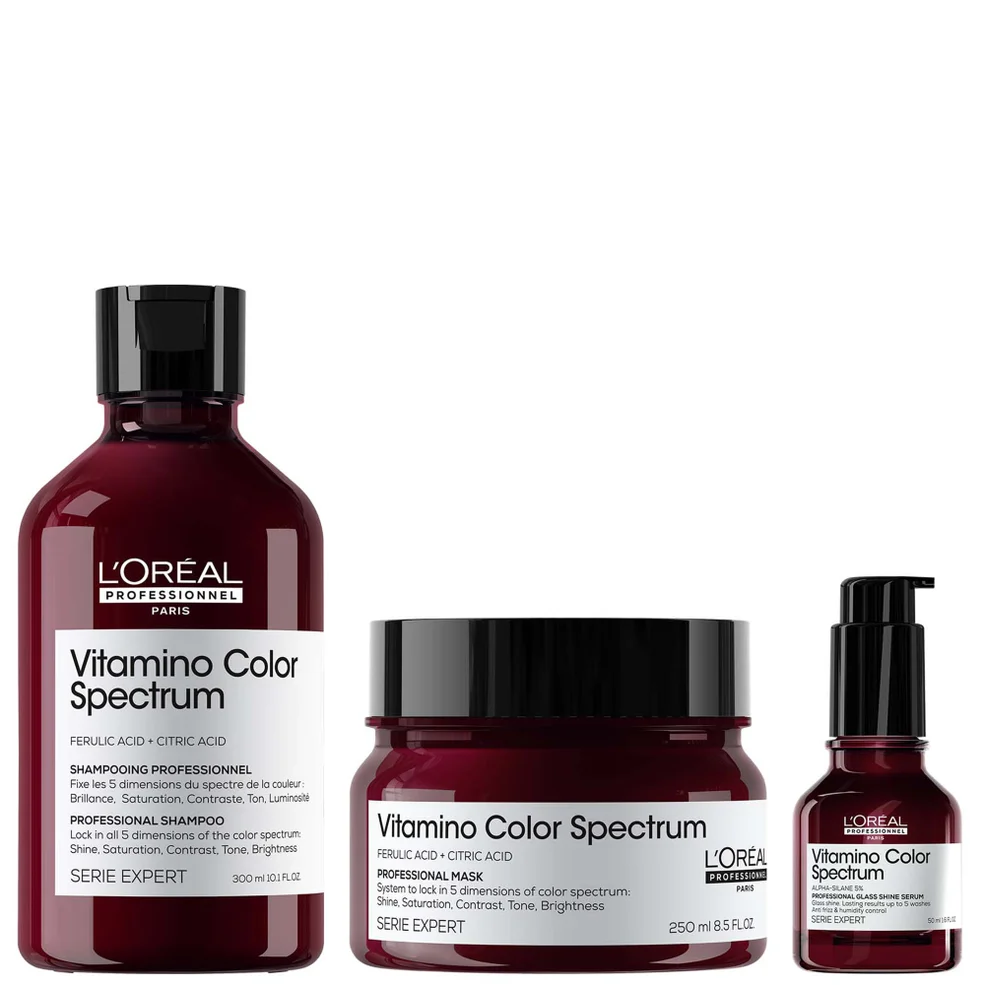 L'Oréal Professionnel Vitamino Color Spectrum Shampoo 300ml, Rinse Off Hair Mask 250ml and Serum 50ml Bundle for Coloured Hair Zdjęcie 1