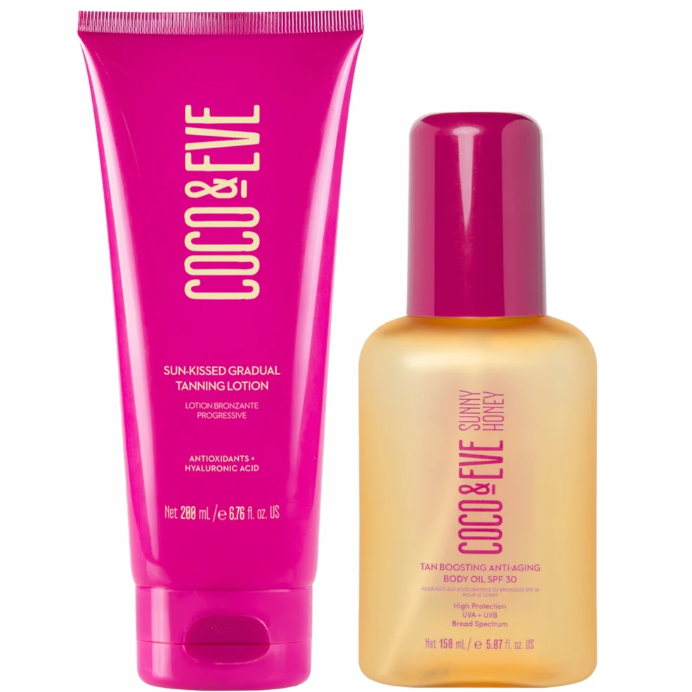 Coco & Eve Sun-Kissed Gradual Tanning Lotion and Tan Boosting Anti-Aging Body Oil SPF30 Bundle Zdjęcie 1