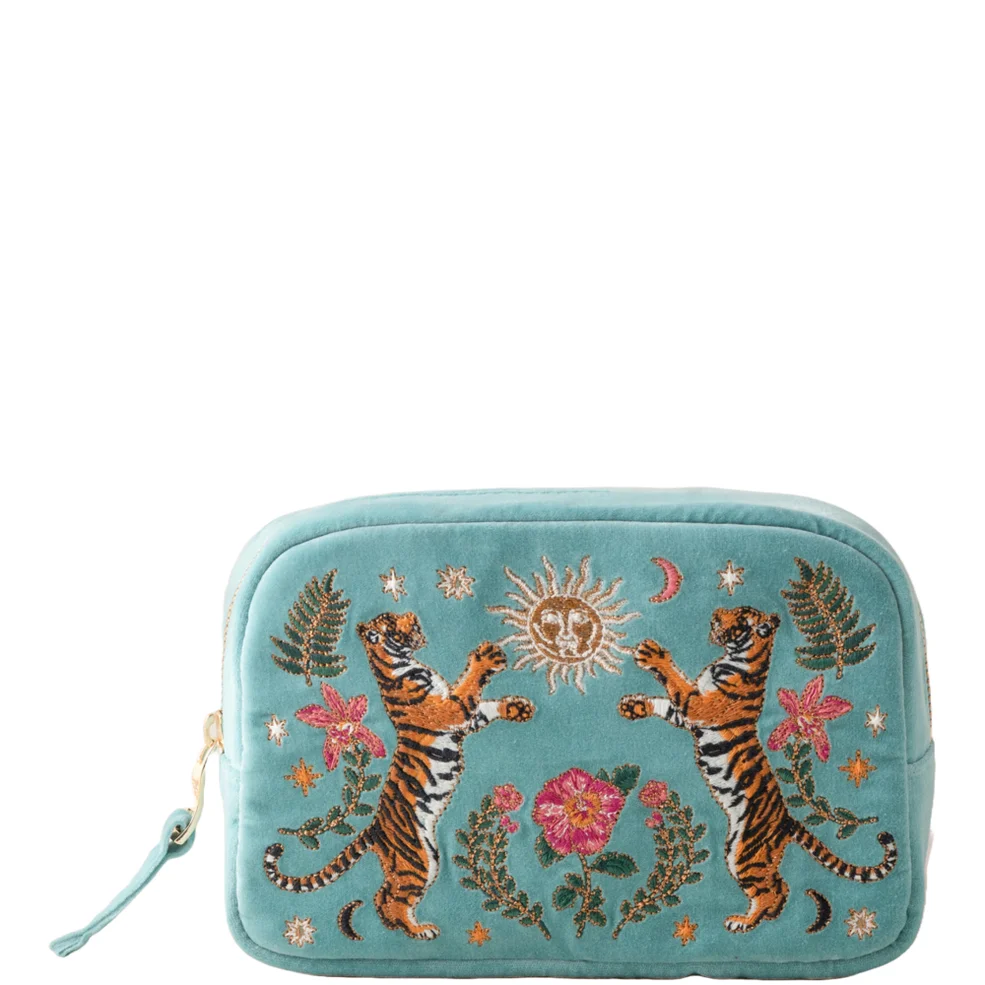 Elizabeth Scarlett Celestial Tigers Velvet Makeup Bag - Dusky Teal Zdjęcie 1