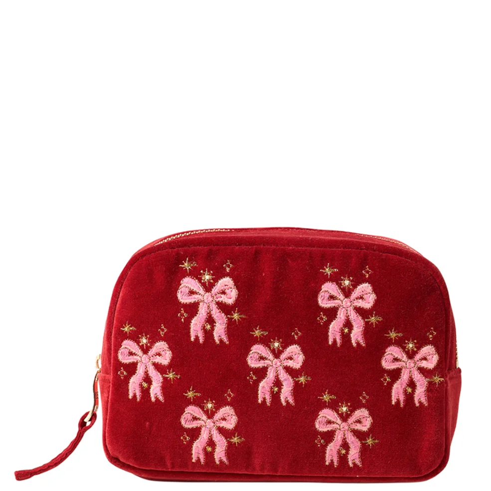 Elizabeth Scarlett Dazzling Bows Velvet Makeup Bag - Rouge Zdjęcie 1