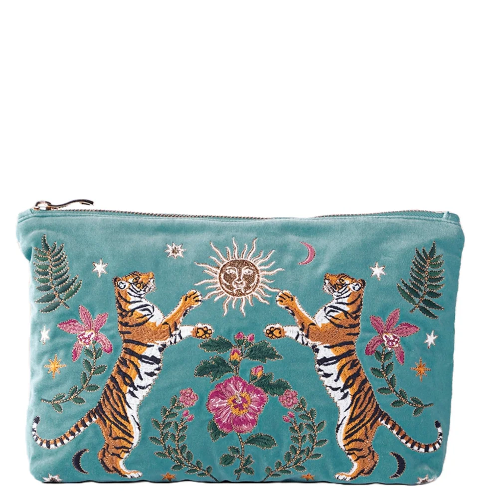 Elizabeth Scarlett Celestial Tigers Velvet Everyday Pouch - Dusky Teal Zdjęcie 1