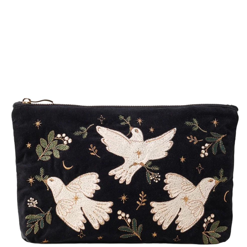 Elizabeth Scarlett Doves of Peace Velvet Everyday Pouch - Charcoal Zdjęcie 1