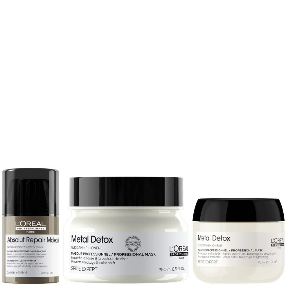 L'Oréal Professionnel Metal Detox Hair Mask & Absolut Repair Molecular Leave-In Cream, repair damage mask set 250ml & 50ml Zdjęcie 1